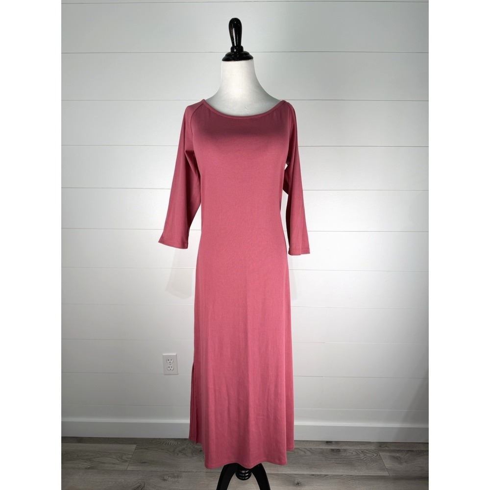 Nines by Hatch Maternity Ribbed Bodycon Midi T Shirt Dress L Pink Stretch Pencil - Picture 3 of 7